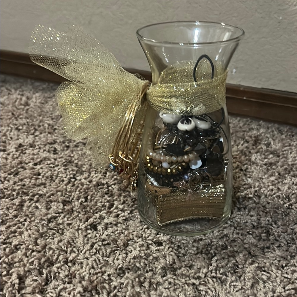 Decorative Glass Vase with Gold Ribbon
